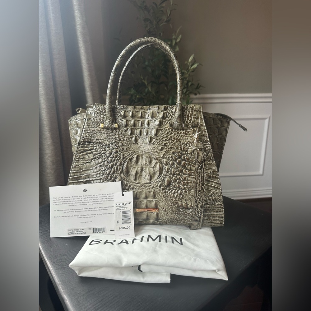 Brahmin Priscilla Satchel Forest Melbourne - RARE - 2 Eye Medallions - Picture 4 of 15